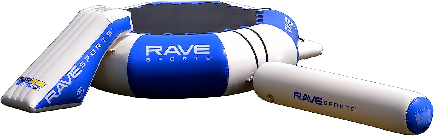 RAVE Sports Splash Zone Plus 12-Foot Water Bouncer with Log, Slide, and Swimming Platform, Blue, 22' x 19.5' x 48" (02010)