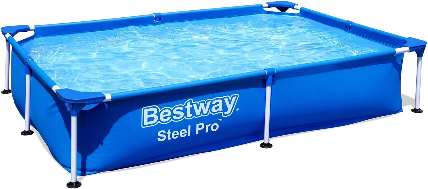 Bestway Steel Pro Rectangular Metal Frame Above Ground Outdoor Backyard Swimming Pool, Blue (Pool Only)