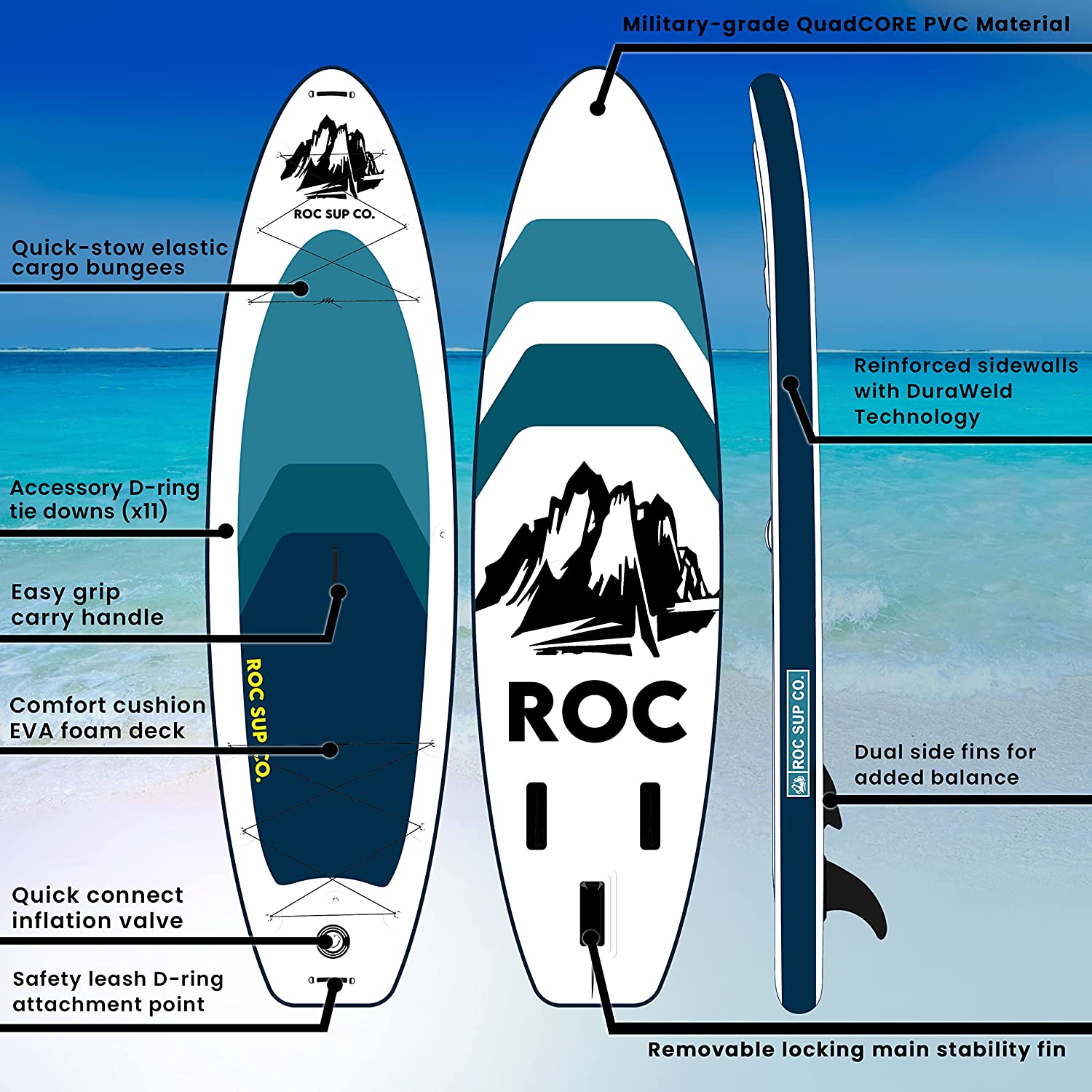 Roc Inflatable Stand Up Paddle Boards with Premium SUP Paddle Board Accessories