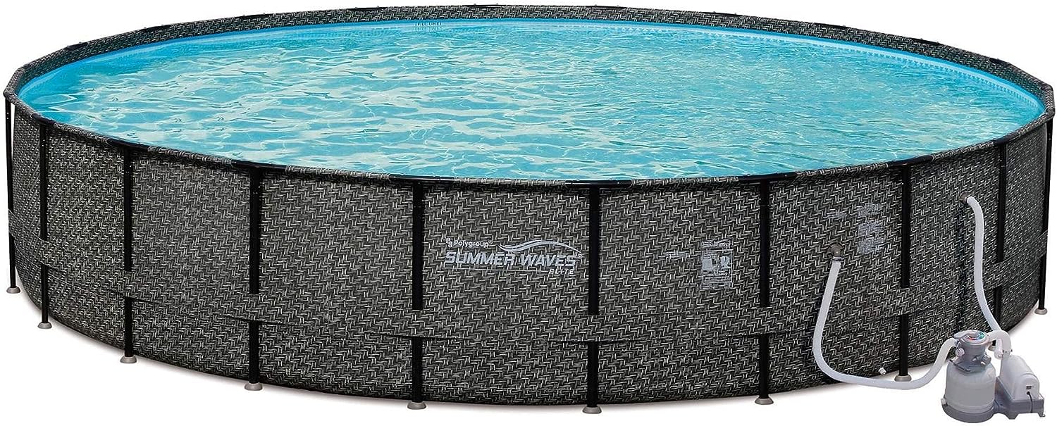 Summer Waves 24Ft X 52In Elite round above Ground Frame Outdoor Swimming Pool Set W/Sand Filter Pump, Pool Cover, Ladder, & Maintenance Kit