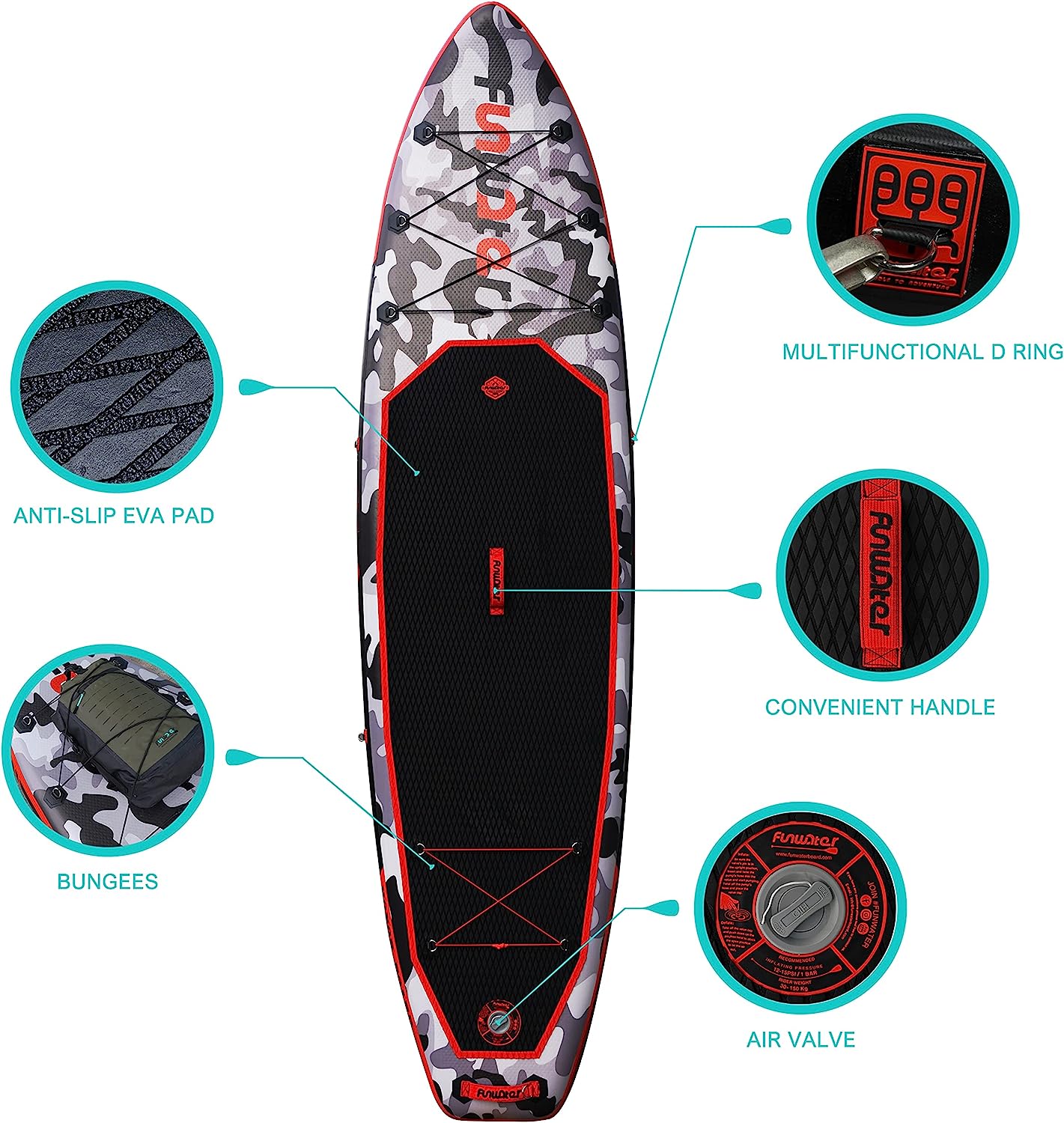 FunWater SUP Inflatable Stand Up Paddle Board Ultra-Light Inflatable Paddleboard with ISUP Accessories,