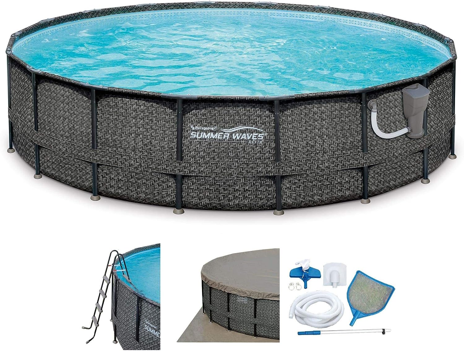Funsicle 20' x 48" Oasis Designer Round Frame Outdoor Above Ground Swimming Pool Set with SkimmerPlus Filter Pump and Pool Cover